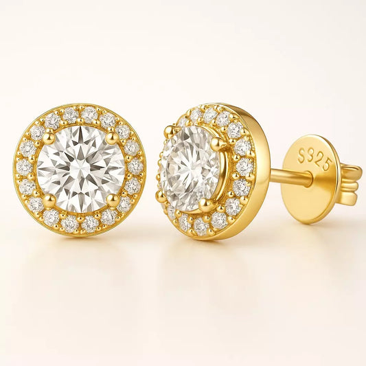 Brinco Zircônia Halo em Prata 925 banhado a Ouro