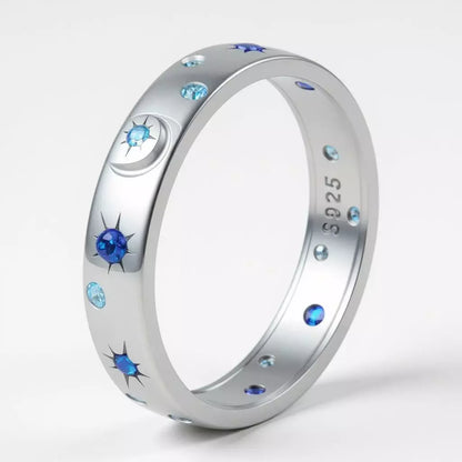 Anel Noctis Blue com Zircônia banhado a Ouro Branco