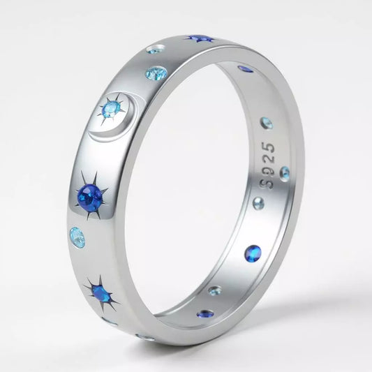 Anel Noctis Blue com Zircônia banhado a Ouro Branco