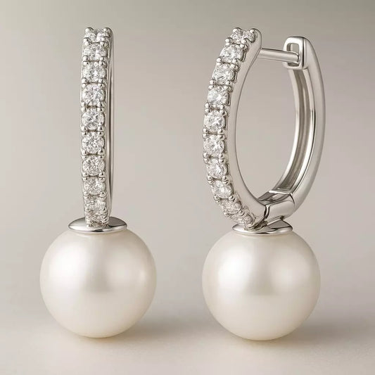 Brinco Shine Pearl com Moissanite em Prata 925 banhado a Ouro Branco