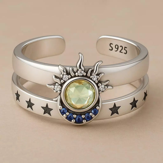 Anel Celestial Sol e Lua em Prata 925