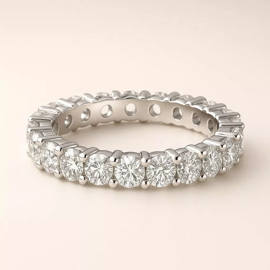 Anel Eternity Moissanite em Prata 925 Banhado a Platina