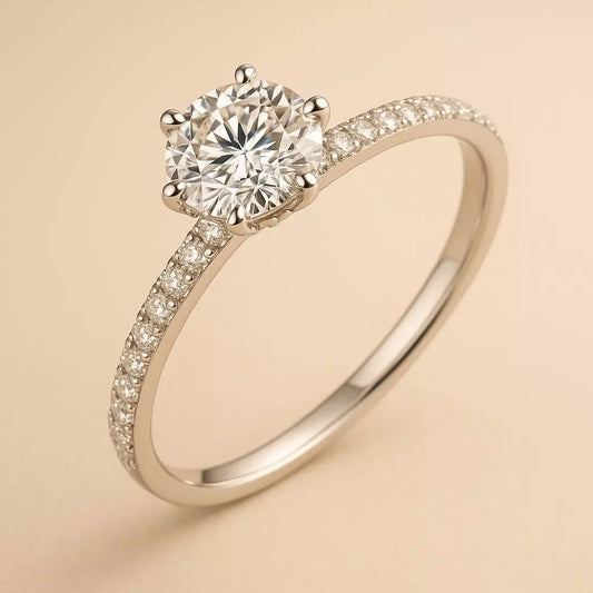 Anel Solitário Noivado com Moissanite Banhado a ouro Branco