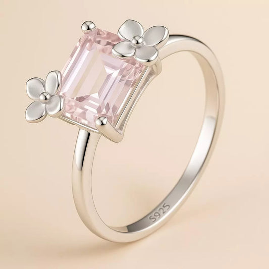 Anel Rosa Fiore com Vidro Transparente