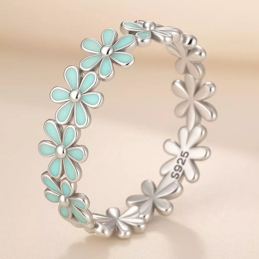 Anel Floral Verde em Prata 925
