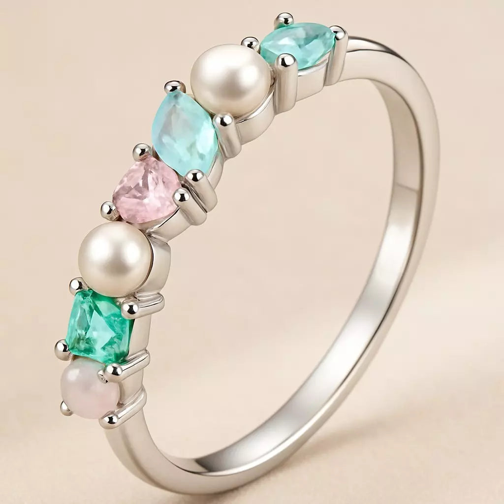Anel Rainbow Stone banhado a Ouro Branco
