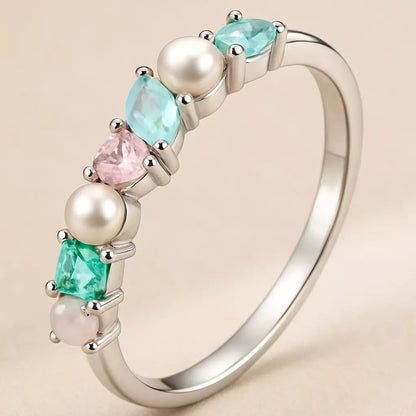 Anel Rainbow Stone banhado a Ouro Branco