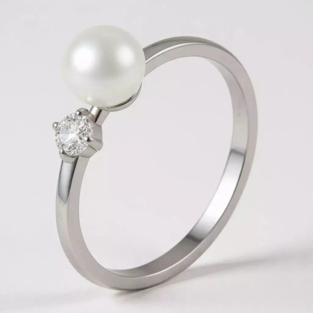 Anel Lustre Pearl em Prata 925 com Moissanite