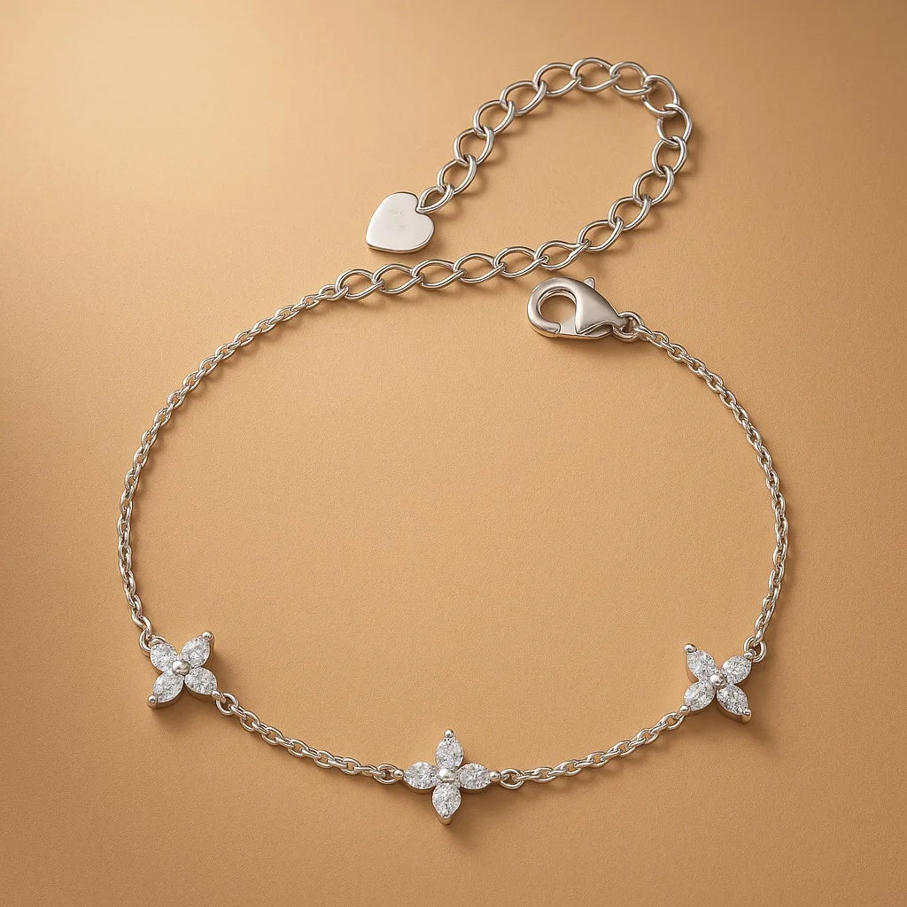 Bracelete Florelle Moissanite em Prata 925 banhado a ouro branco