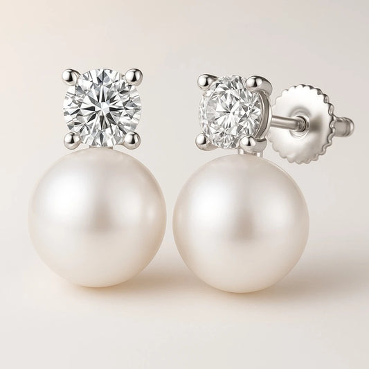 Brinco Pin Pearl com Moissanite em Prata 925 Banhado a Platina